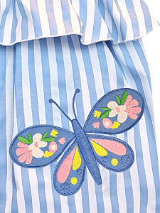 Çizgili Kelebek Kız Çocuk Yazlık Fırfırlı Kız Askılı Elbise - 5