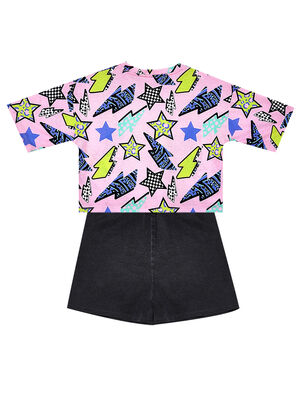 Collage Girl T-shirt&Denim Shorts Set