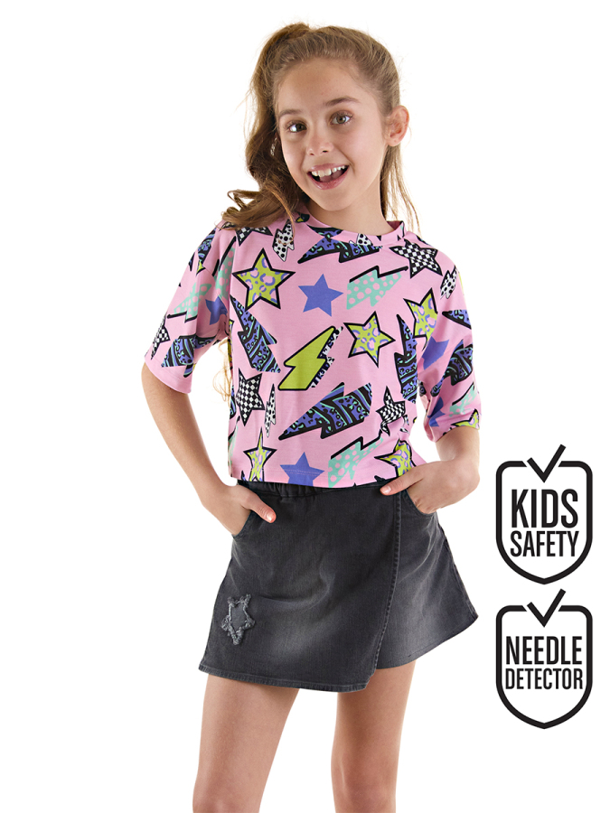 Collage Girl T-shirt&Denim Shorts Set - 1