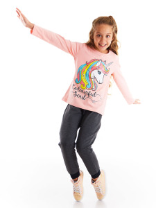 Colorful Unicorn Girl T-shirt&Pants Set - Mushi