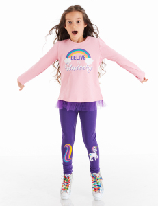 Colorfull Unicorn Kız Çocuk Tunik Tayt Takım - Denokids
