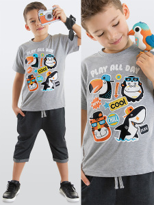 Cool Animals Siyah Erkek Çocuk Yazlık T-shirt Kapri Şort Takım - MSHB&G