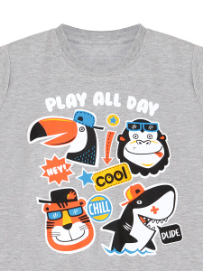 Cool Animals Siyah Erkek Çocuk Yazlık T-shirt Kapri Şort Takım - 8