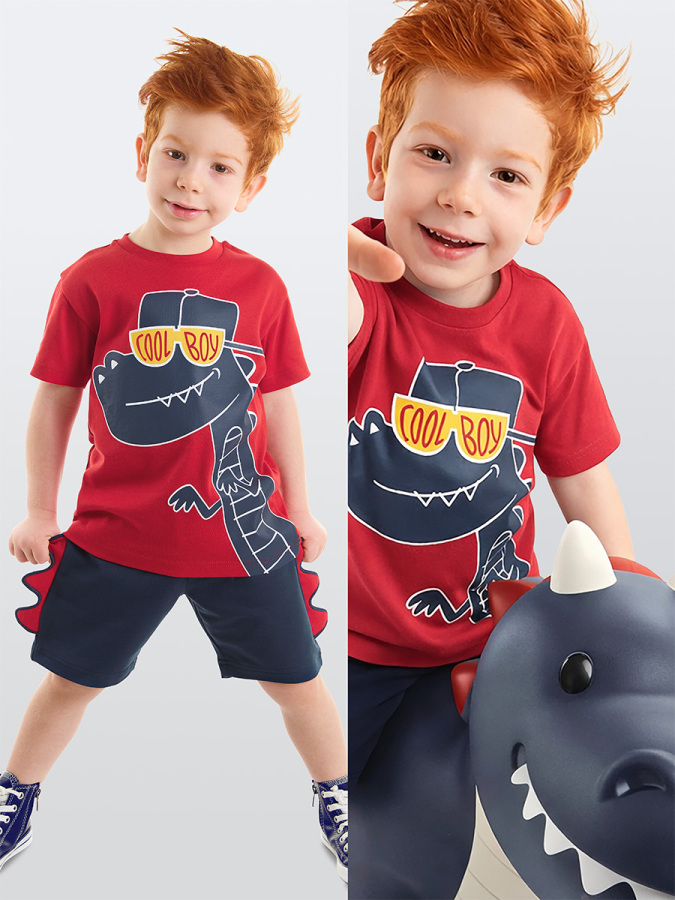 Cool Dino Erkek Çocuk Yazlık T-shirt Şort Takım - 1