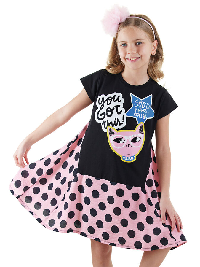 Cool Kitty Girl Polka Dot Dress - 1