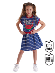 Cool Melon Çizgili Kız Çocuk Yazlık Lastikli Lacivert Elbise - MSHB&G