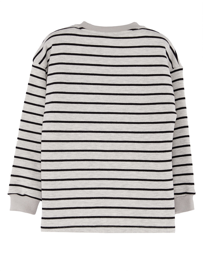 Cool Oversize Çizgili Gri Erkek Çocuk Sweatshirt - 4