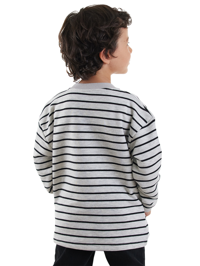 Cool Oversize Çizgili Gri Erkek Çocuk Sweatshirt - 2