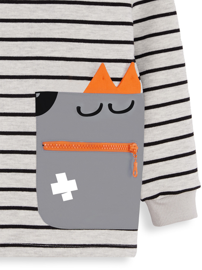 Cool Oversize Çizgili Gri Erkek Çocuk Sweatshirt - 5