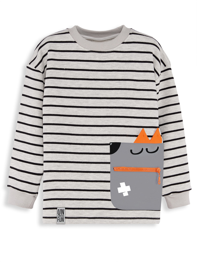 Cool Oversize Çizgili Gri Erkek Çocuk Sweatshirt - 3