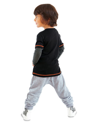 Cool Rhino Boy Black T-shirt and Grey Pants Set - 2