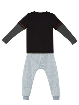 Cool Rhino Boy Black T-shirt and Grey Pants Set - 4