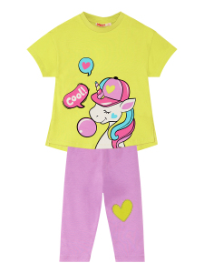 Cool Unicorn Kız Çocuk Yazlık T-shirt Lila Tayt Takım - 3