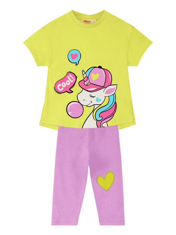 Cool Unicorn Kız Çocuk Yazlık T-shirt Lila Tayt Takım - 3
