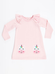 Cowcorn Unicorn Kalın Pembe Kız Çocuk Elbise - Thumbnail