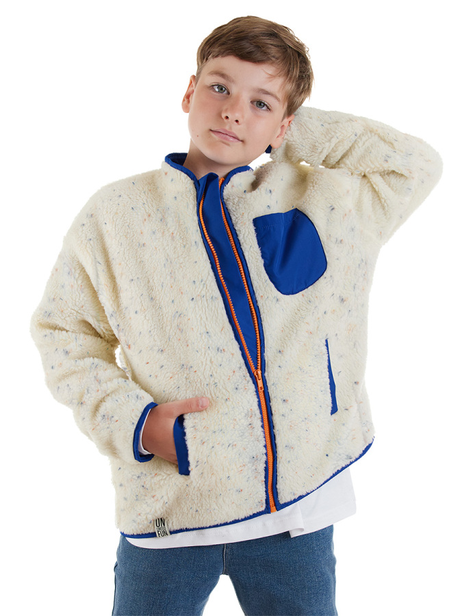 Cream Color Plush Unisex Coat - 1
