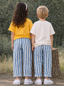 Cream&Navy Blue Striped Unisex Children's Pant - 2