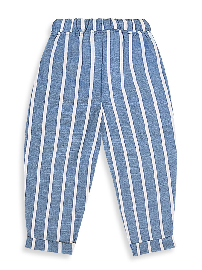Cream&Navy Blue Striped Unisex Children's Pant - 4