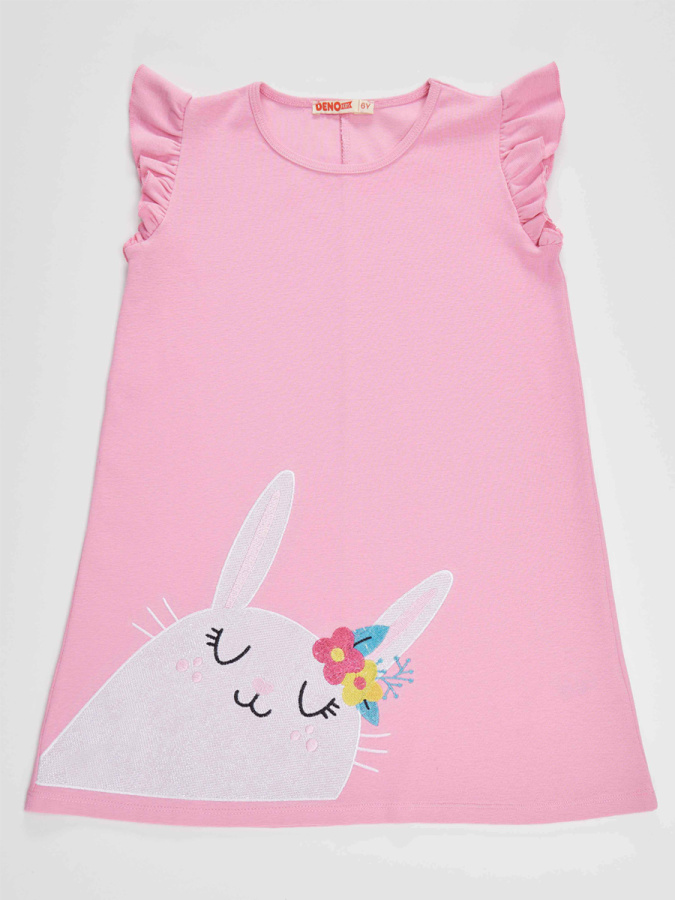 Cute Bunny Pink Girl Dress - 3