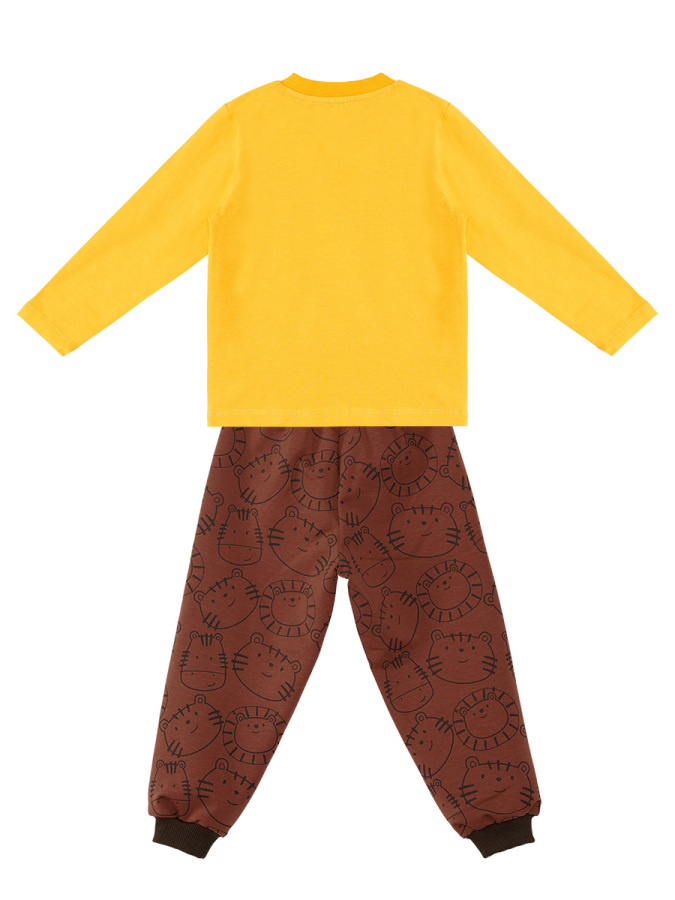 Cute Cat Baby Boy Mustard T-shirt and Pants Set - 3