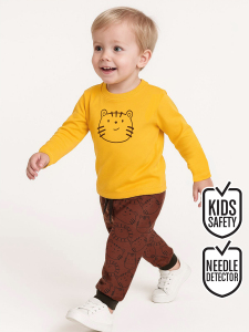 Cute Cat Baby Boy Mustard T-shirt and Pants Set - Denokids