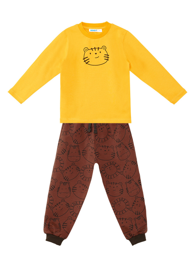 Cute Cat Baby Boy Mustard T-shirt and Pants Set - 3
