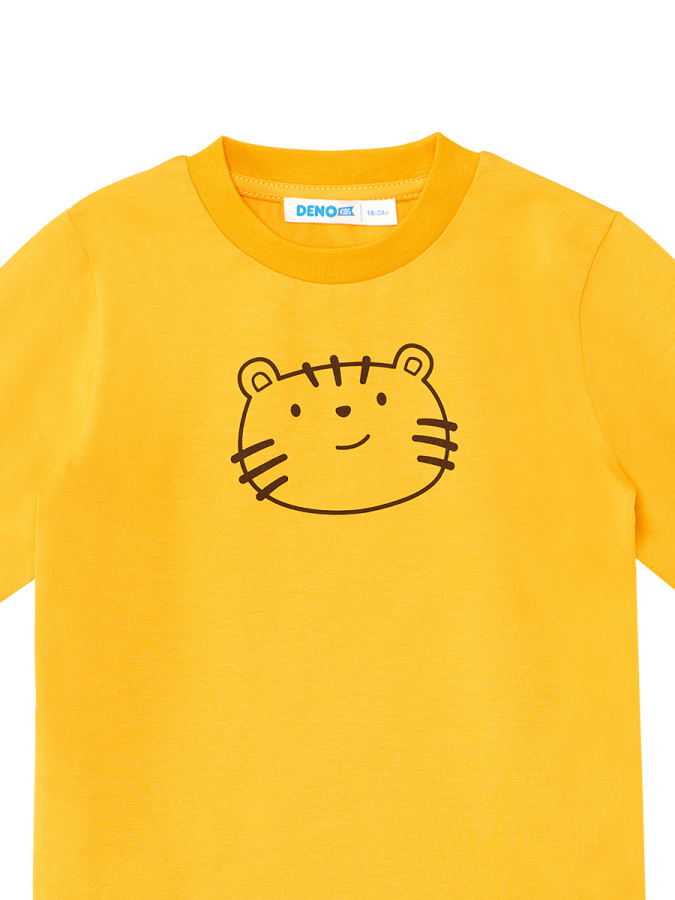 Cute Cat Baby Boy Mustard T-shirt and Pants Set - 7