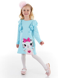 Cute Cat Blue Girl Dress - Thumbnail