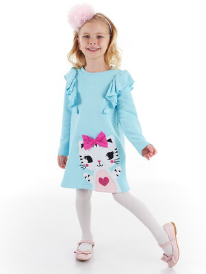 Cute Cat Blue Girl Dress