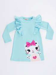 Cute Cat Blue Girl Dress - Thumbnail