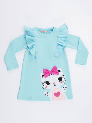 Cute Cat Blue Girl Dress