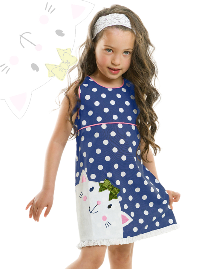 Cute Cat Girl Dotted Poplin Dress - 1