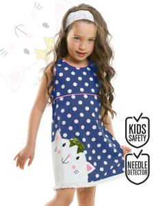Cute Cat Girl Dotted Poplin Dress - Denokids