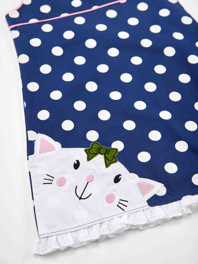 Cute Cat Girl Dotted Poplin Dress - 5