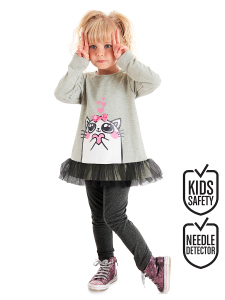 Cute Cat Kız Çocuk Tüllü Tunik Tayt Takım - Denokids
