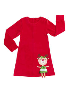 Cute Deer Girl Red Velvet Xmas Dress - 3