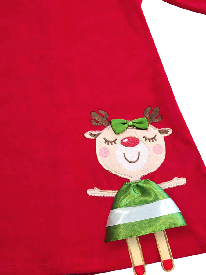 Cute Deer Girl Red Velvet Xmas Dress - 5