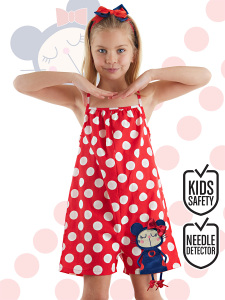 Cute Dots Poplin Girl Red Overall - Denokids