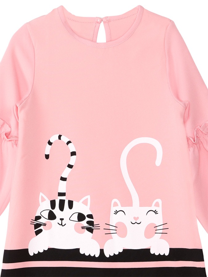 Pembe Cute Friends Kız Çocuk Dokuma Balon Kol Kışlık Elbise - 5