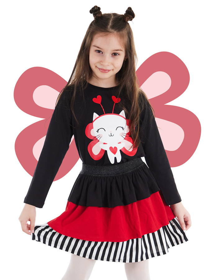 Cute Heart Kız Çocuk T-shirt Etek Takım - 1