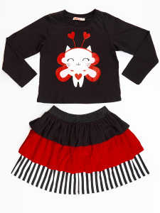 Cute Heart Kız Çocuk T-shirt Etek Takım - 3