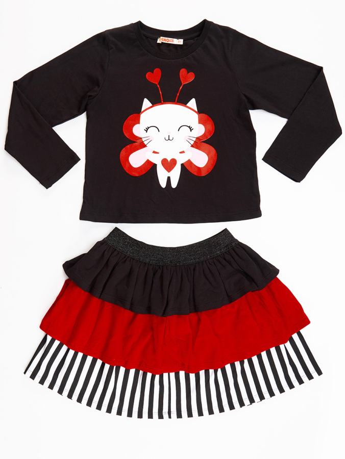 Cute Heart Kız Çocuk T-shirt Etek Takım - 3