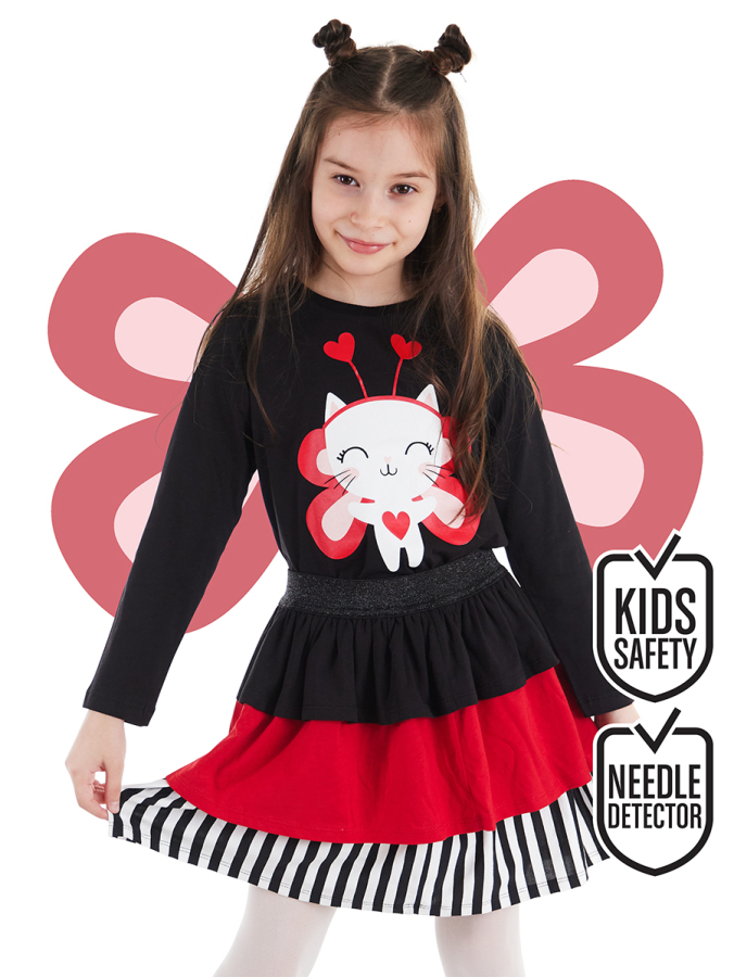 Cute Heart Kız Çocuk T-shirt Etek Takım - 1