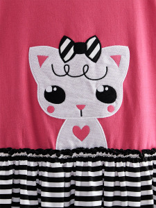 Cute Kitty Girl Cotton Pink Dress - 5
