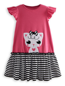 Cute Kitty Girl Cotton Pink Dress - 3
