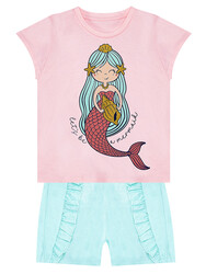 Cute Mermaid Girl T-shirt&Shorts Set - Thumbnail