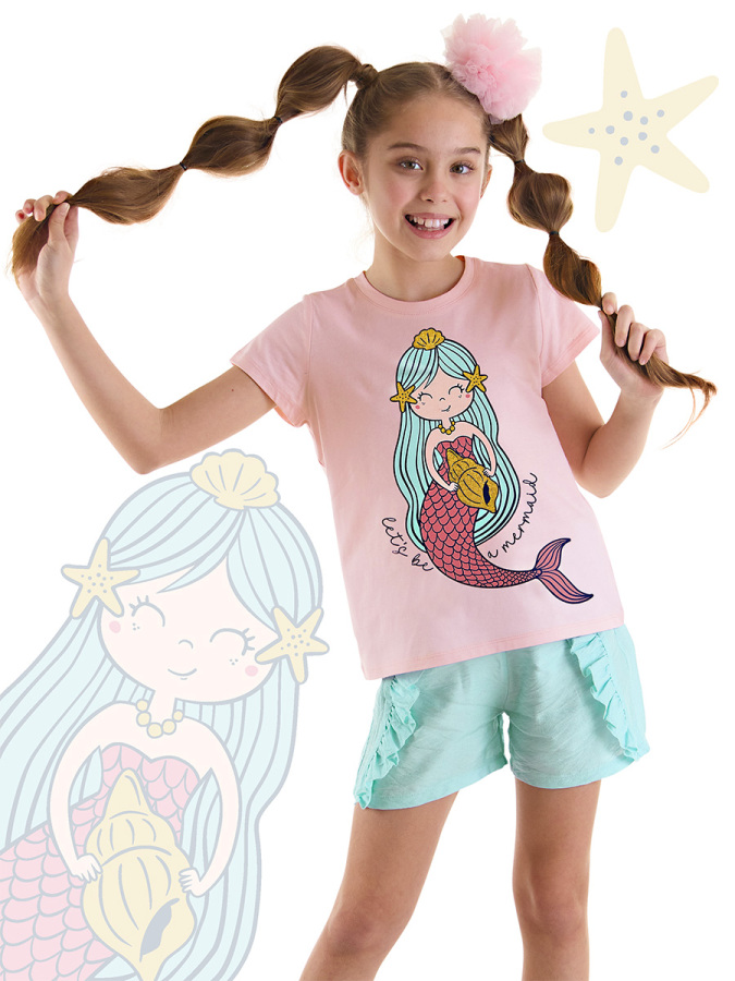 Cute Mermaid Girl T-shirt&Shorts Set - 1