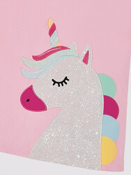 Cute Unicorn Pamuklu Kız Çocuk Pembe Elbise - Thumbnail
