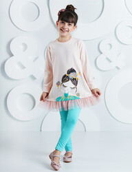 Cutie Girl Pink Tunic Blue Leggings Set - Thumbnail
