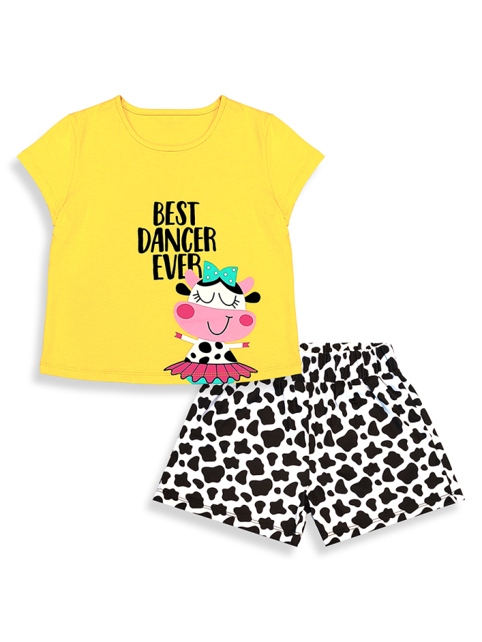 Kız Çocuk Takım Sarı T-shirt Şort Takım İlkbahar Yaz 2-7 Yaş - 5